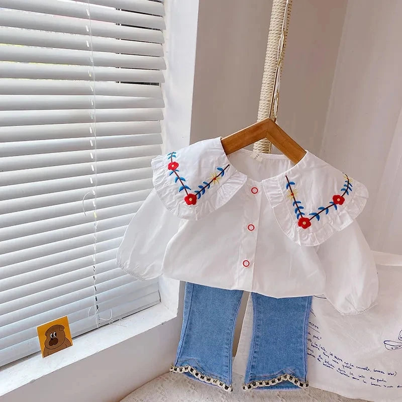 Girls' Shirts Spring and Autumn New Baby Fashionable Pure Cotton Shirts 2023 New Korean Children's Top 0-6Y