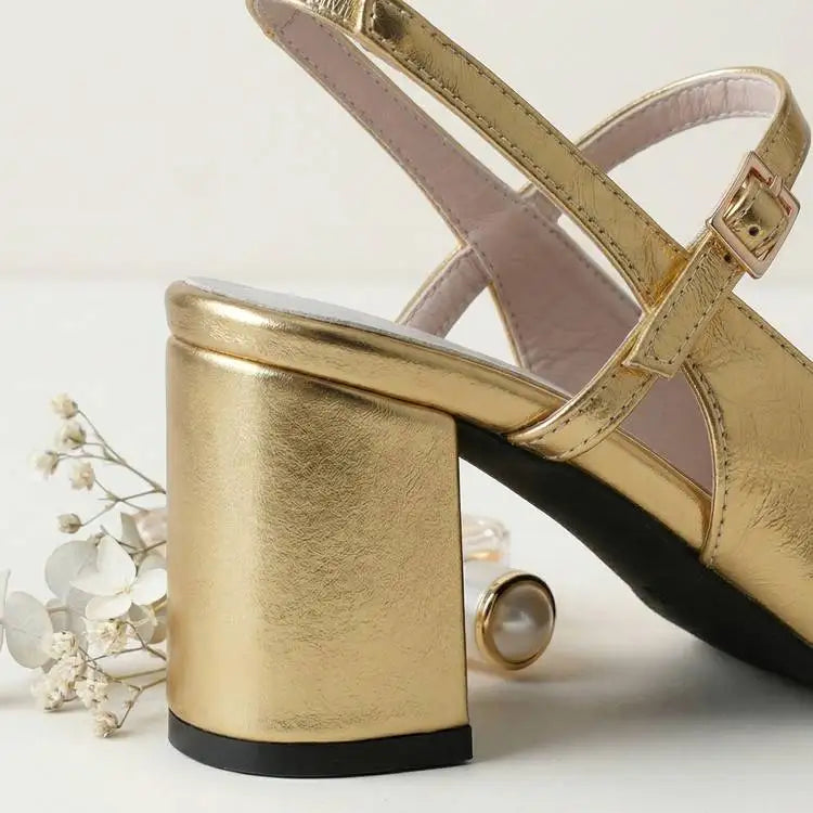Mary Jane Colorful Leather Single Shoes Female Round Toe Back Empty Buckle Strap Women’s Sandals 7cm Chunky High Heels Office DE