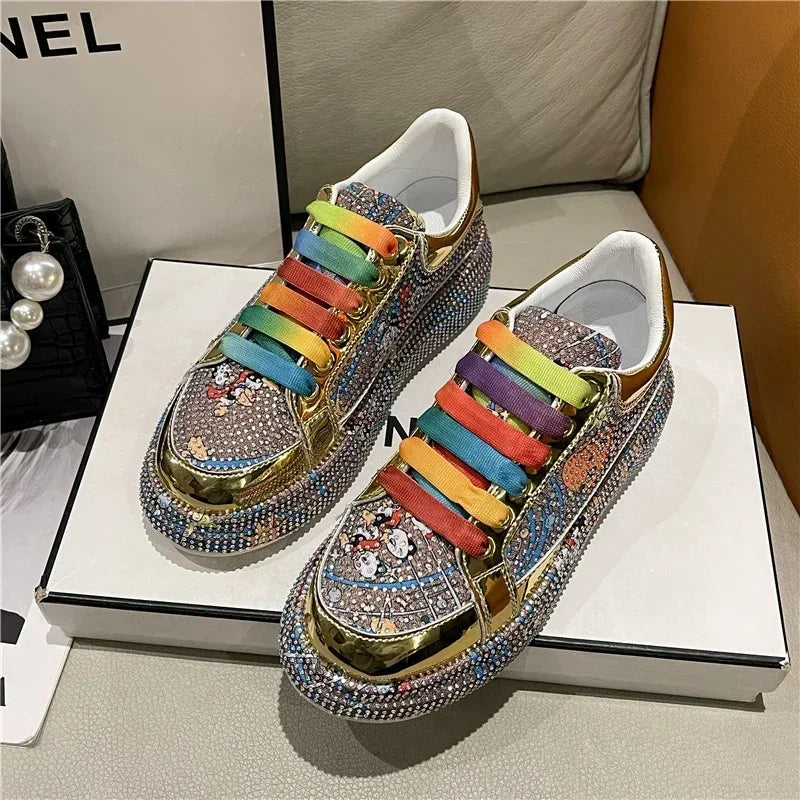 Top Quality Sneakers Women Skating Shoes 2026 Rhinestone Women Loafers Platform Fashion Shiny Women's Casual Shoes Zapatos Mujer
