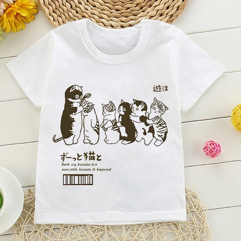 Kid T Shirt Cat Kawaii Manga Japanese Anime Children T-shirt Kids Clothes Tshirt Tops Tee Boys Girls Tee Baby Cute Y2k