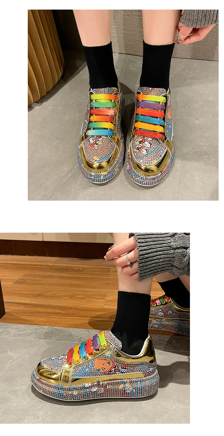 Top Quality Sneakers Women Skating Shoes 2026 Rhinestone Women Loafers Platform Fashion Shiny Women's Casual Shoes Zapatos Mujer