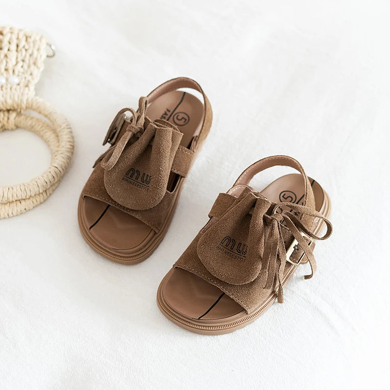 2025 Sandals for Boys Fashion Summer Shoes 3-16 Years Girls Open Toe Matte Pu Leather Shoes Sandals Children Slippers