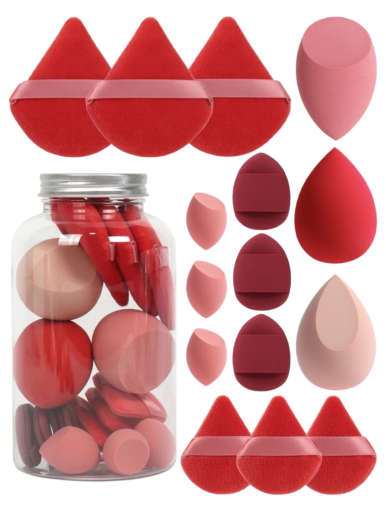 15Pcs Premium Powder Puffs with Storage Jar - Makeup Blending Sponges Set for Face Foundation & Loose Powder Kit