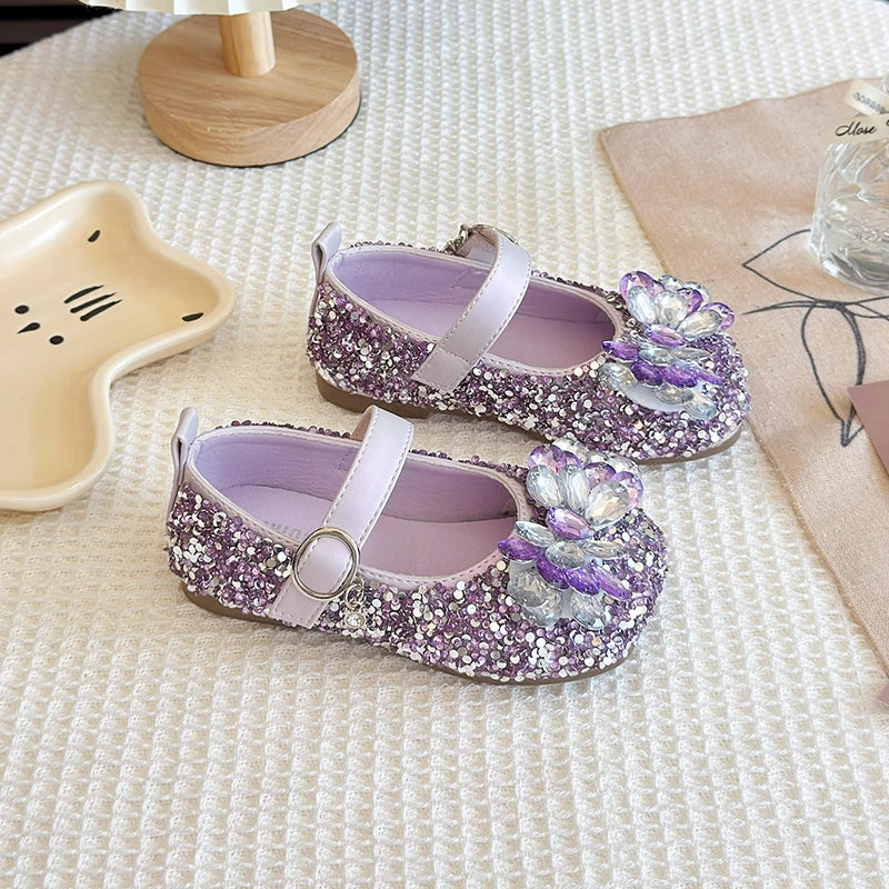 New Luxury Girl Shoes Spring Autumn Shallow Children Fashion Princess Ballet Shoes Sequins Rhinestone Kids Wedding Party Shoes