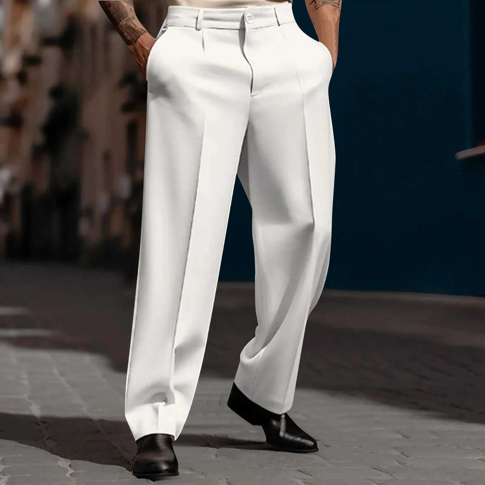 Men's Suit Trousers Fashionable Straight Leg Breathable Casual Pants Pure Color Pocket Trousers Daily Wear Comfortable Fit