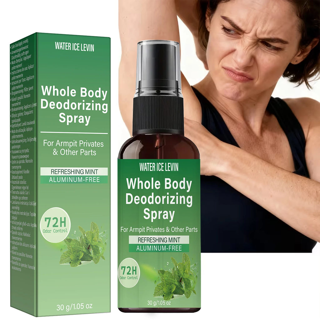 Whole Body Deodorizing Spray Refreshing Mint 72H Odor Control Aluminum-Free for Armpit & Body with Collagen HA 30g