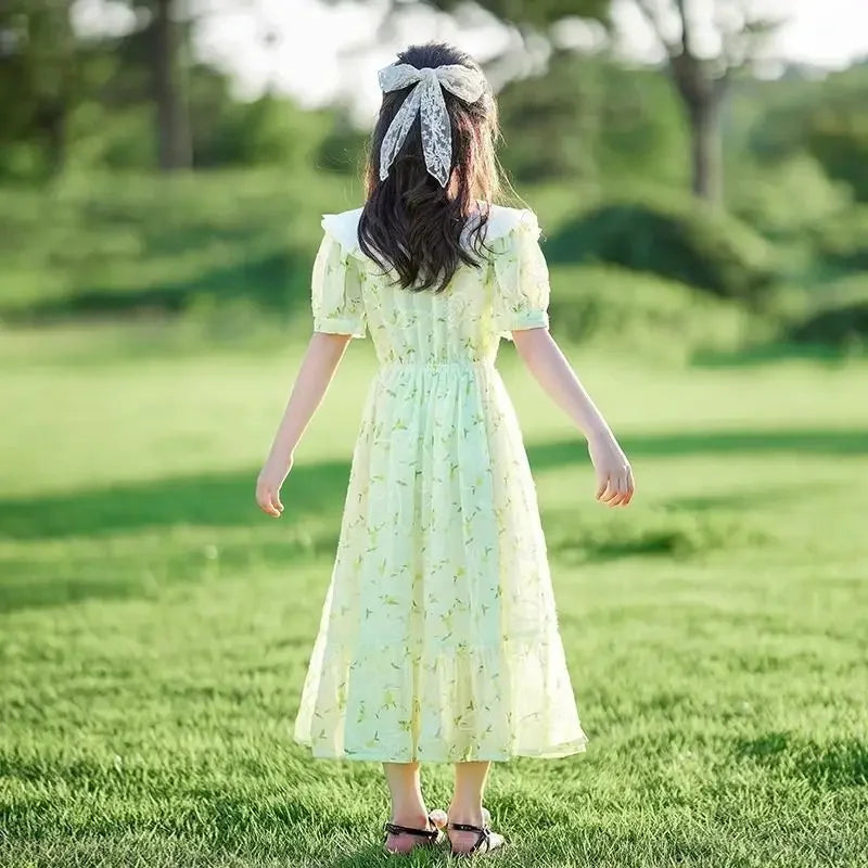 New Girls Dress Summer Dress Korean Version Stylish Children's Floral Dress Super Fairy Little Girl Princess Dresses 8-12 Year