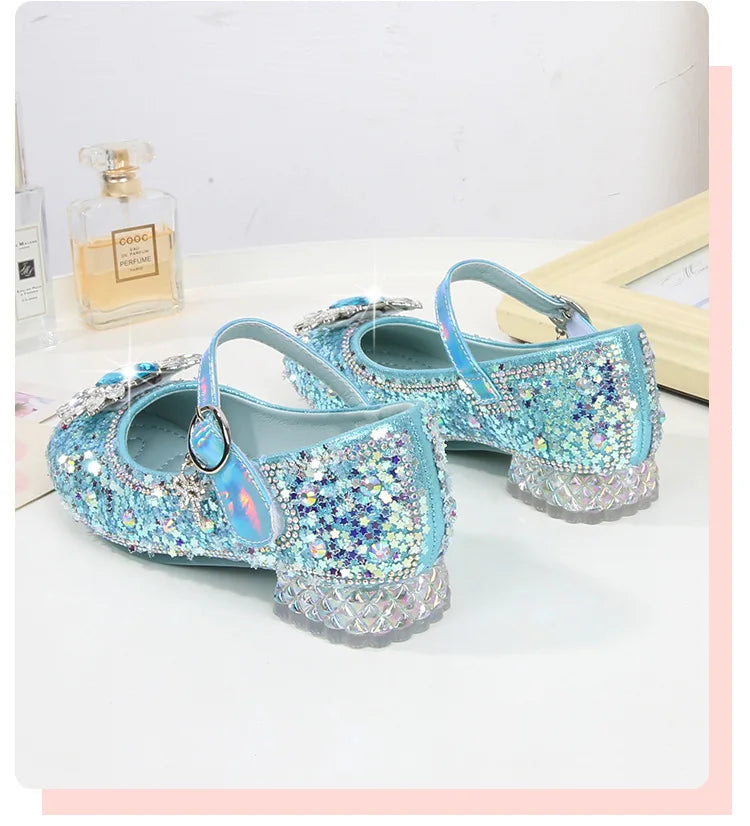 Girls Leather Shoes Fashion Flat Child New Sequin Flash Single Shoes Little Kids Crystal Princess Footwear Wedding Party Shoes