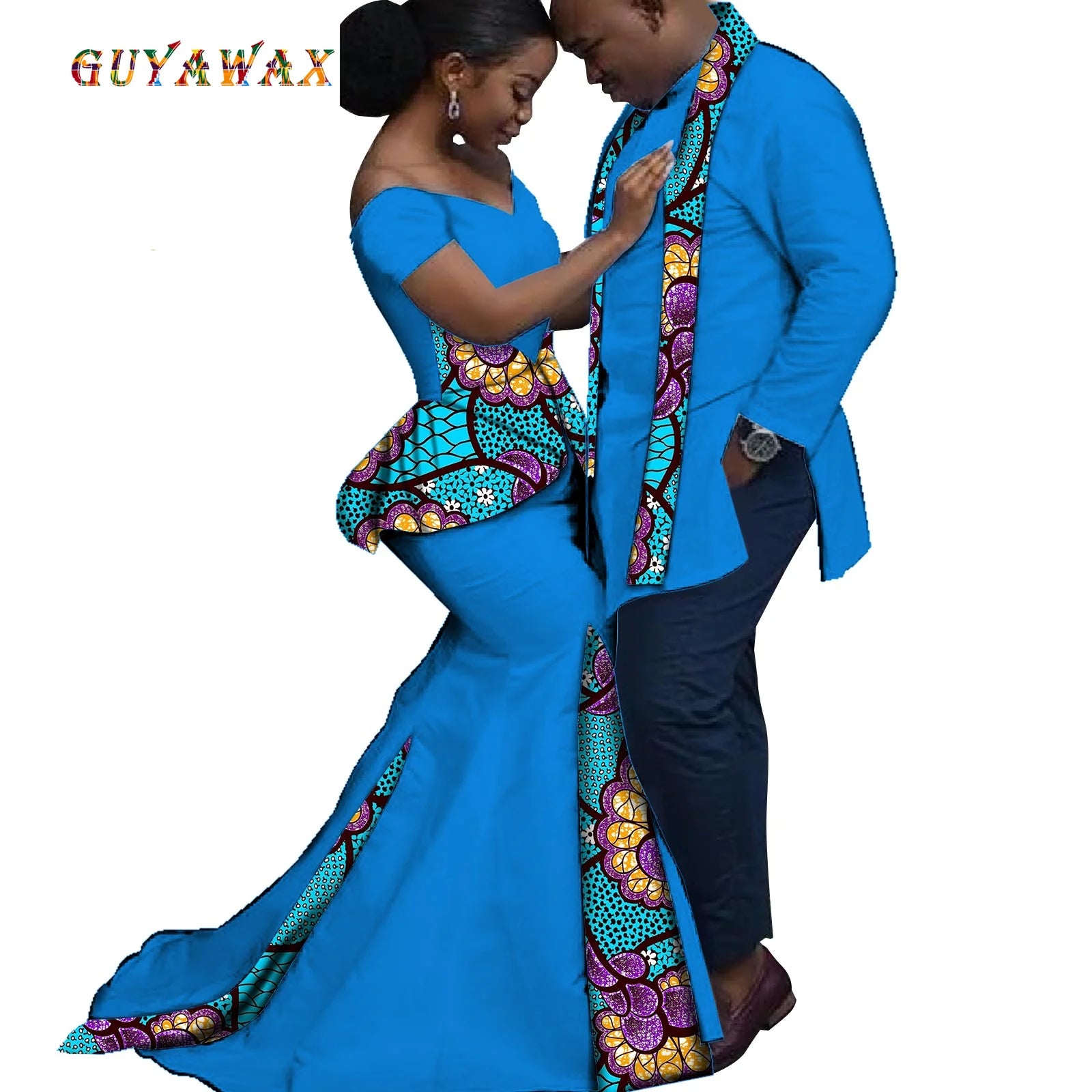 Dashiki Couple African Clothes Matching Clothes for Couples Women Ankara Print Party Dresses Fashion Men Top and Scarf Suits