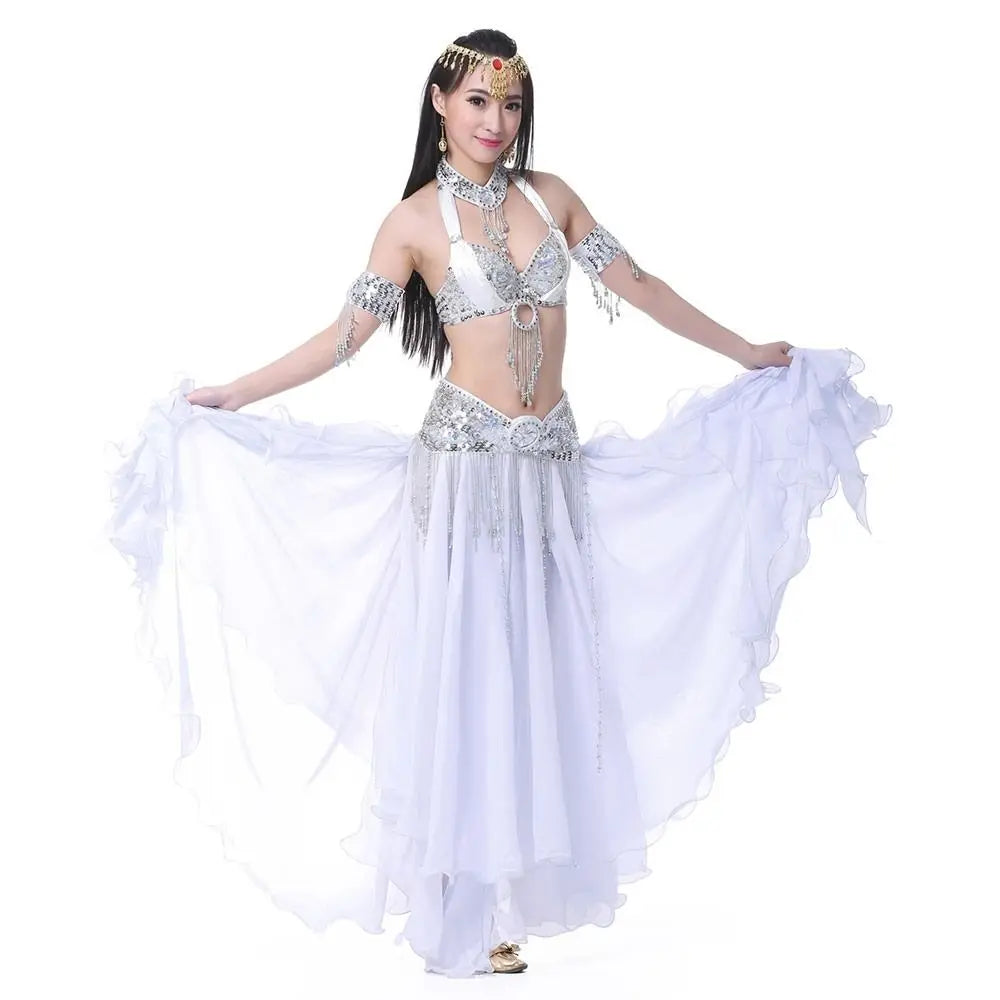 Belly Dancing Skirt Women Chiffon Spanish Skirt Shiny Sequins Tassels Dancing Skirt Show Costumes