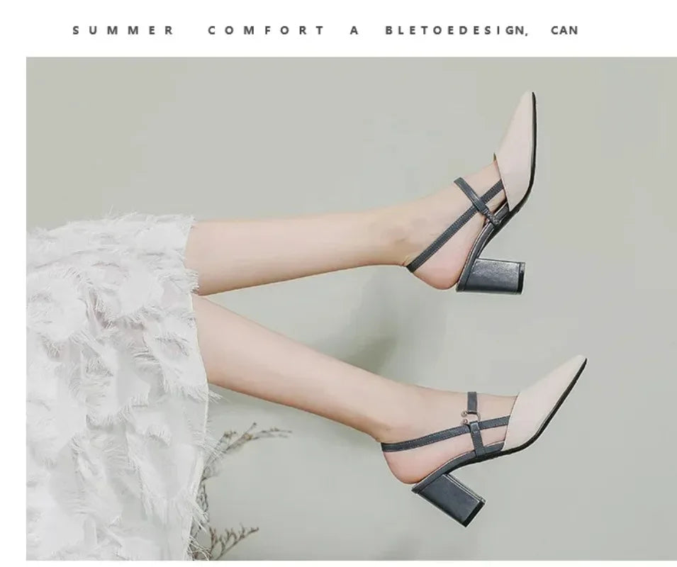 2026 Summer New Shoes for Women Pumps Elegant Chunky High Heels Pointed Toe Solid Ladies Shoes Female Sandals Zapatillas Mujer