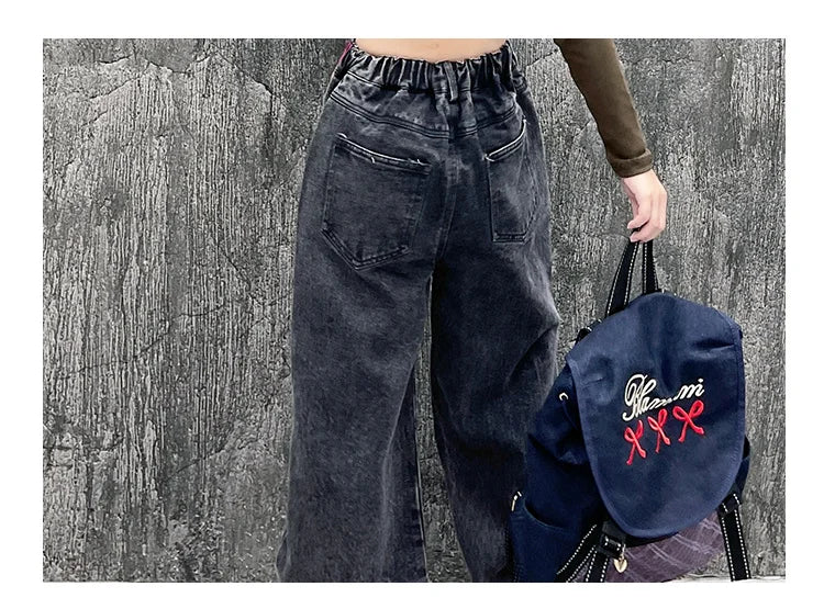 Kids Jeans for Girls Fashion Graffiti Dyeing 2025 Spring Autumn Hot Sales Teenager Unique Wide Leg Pants Korean Style Trousers
