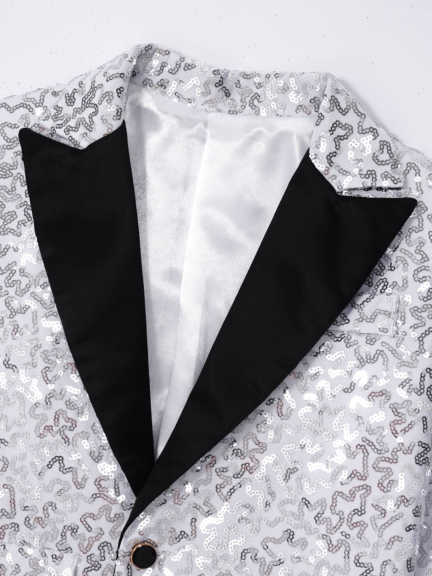 Kids Boys Fashion Shiny Sequins Lapel Suit One Button Jacket Coat Blazer Tuxedo for Wedding Birthday Party Stage Performance