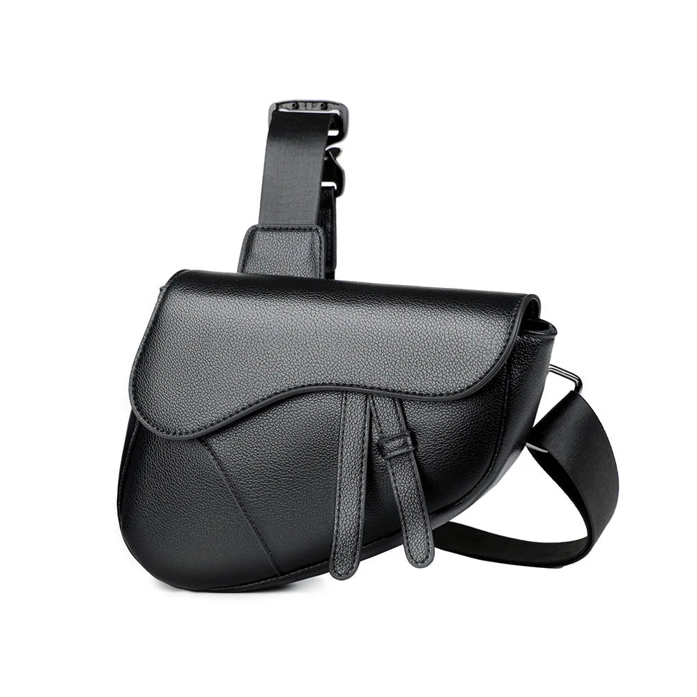 Men' Shoulder Bag Fashion Saddle Bag High Quality Leather Premium Zipper Simple Solid Color Chest Bag Business Men Messenger Bag