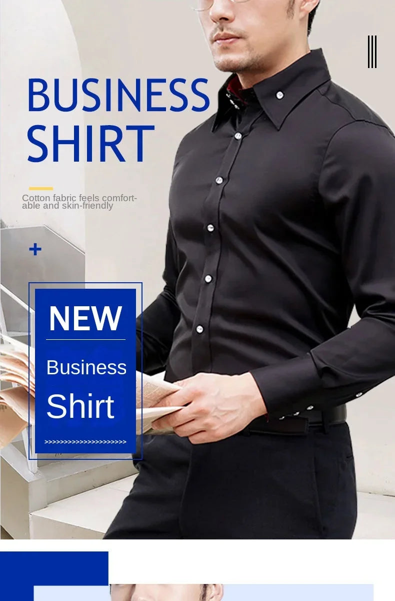 Men's Dress Shirts Non-ironing Formal Collar Shirt Fashion Korean Slim Solid Color Business Casual Shirt White Spring Autumn