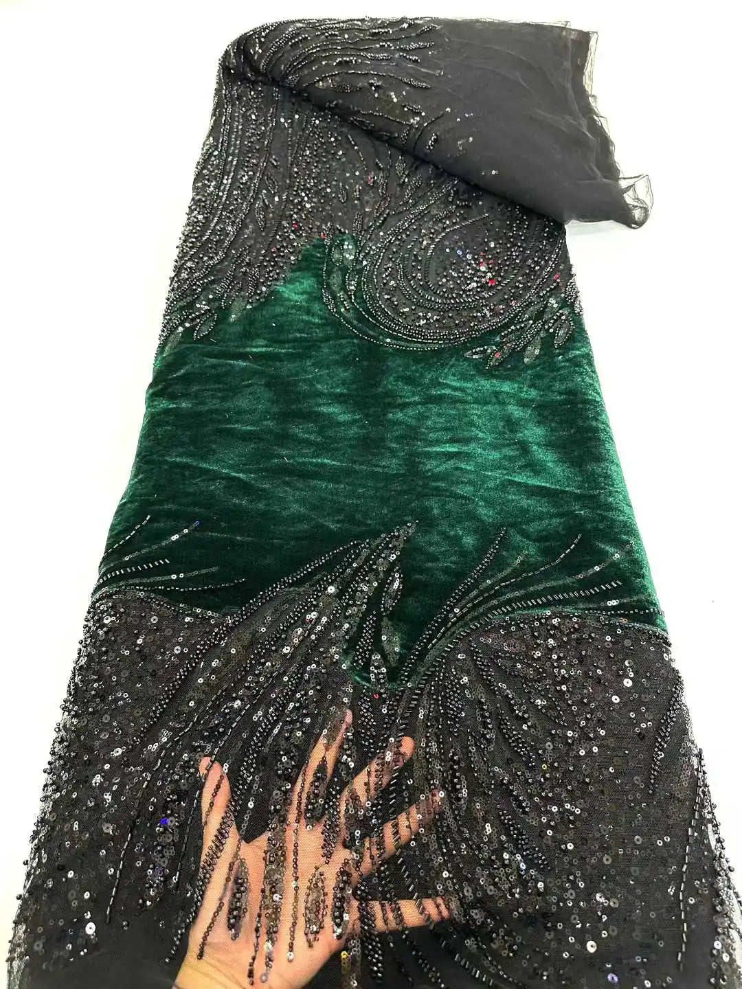 2026 African Nigeria High-Quality Velvet Beaded Sequins French Tulle Lace Fabric Dress Nigerian 5 Yards For Wedding Party Women