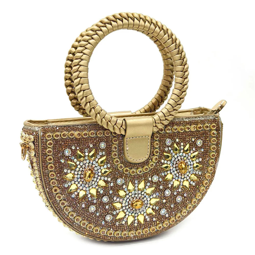 Nigeria Fashion Rhinestone-encrusted Ladies Party Shoes And Special bags High Heels And Dual Purpose Bag Women's Shoes