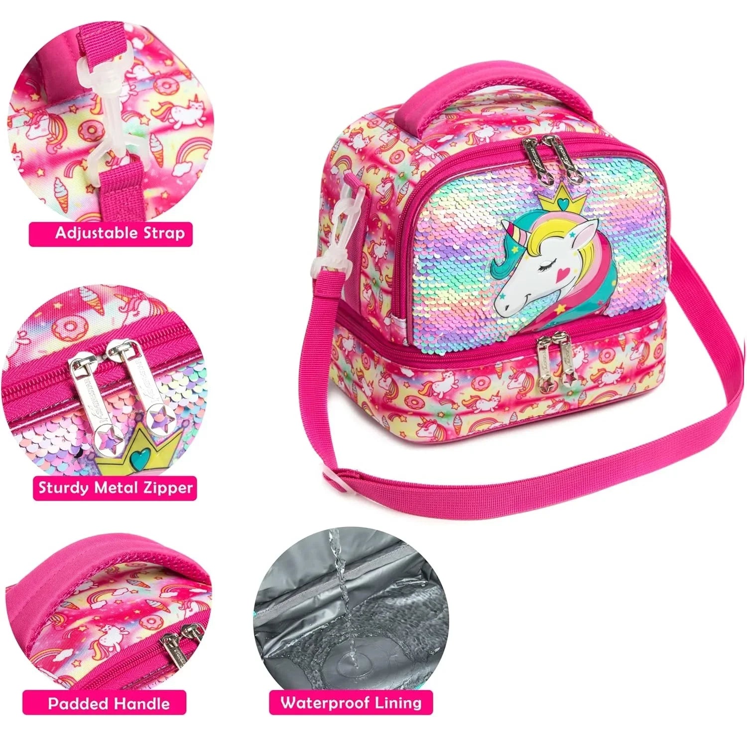 Kids Lunch Box for School Cute Insulated Lunch Bag with Strap Thermal Food Container for Girls Boys Portable Tote for Picnic