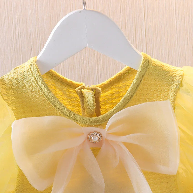 Summer Newborn Girls Clothes Korean Fashion Cute Bow Short Sleeve Mesh Baby Dresses First Birthday Dress Baby Clothing B227