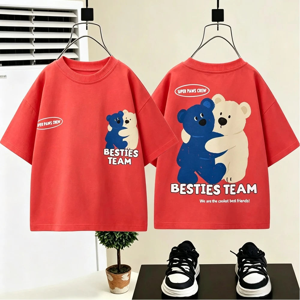 Kid Daily Wear Double Sided Short Sleeve Tees For Child Summer Clothing Unisex Casual Tops Toddler Thin Soft Materials T-Shirts