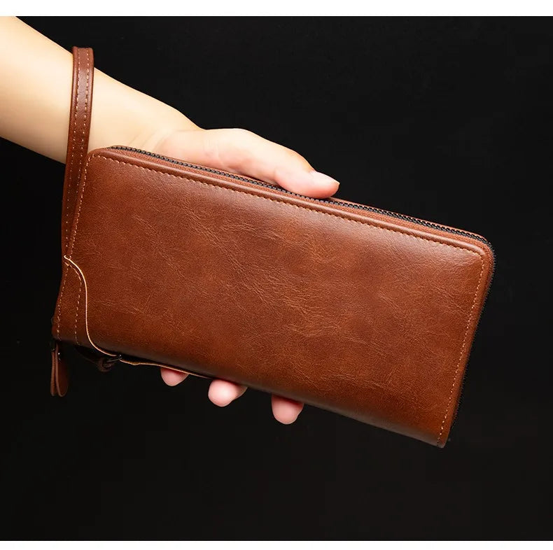 Men's Long Zipper Wallet High Quality Pu Leather Wallet For Men RFID Blocking Business Clutch Bag Credit Card Holder Purse Man