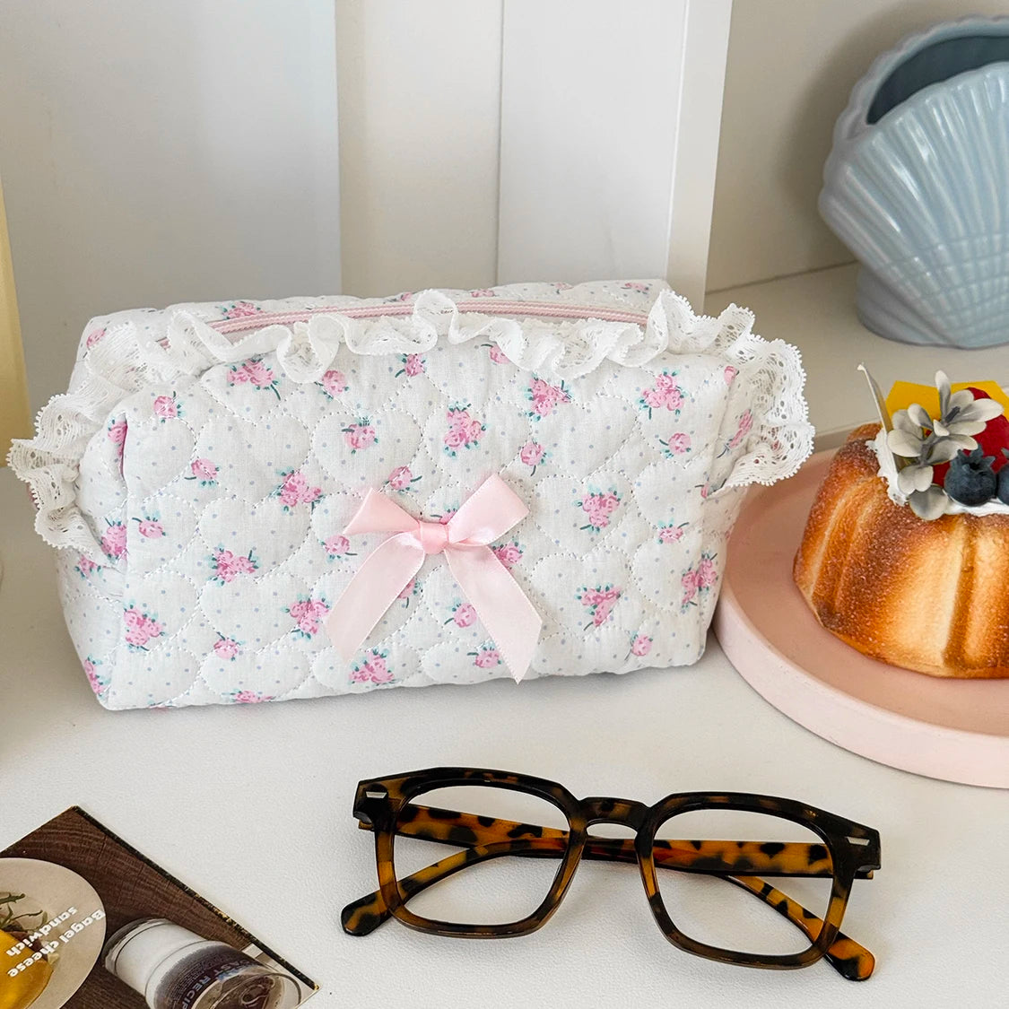 Wholesale Flower Women Lace Small Makeup Bag Travel Organizer Cosmetic Handbag Pouch Gilrs Cute Bow Square Zipper Wallet Bags