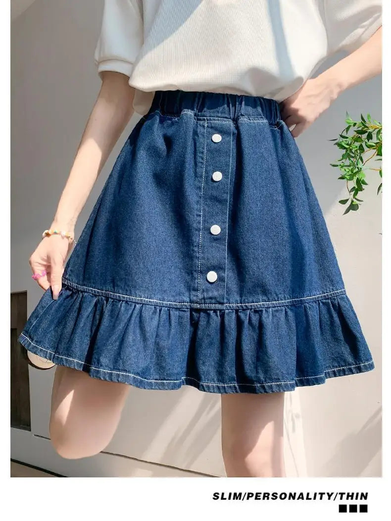 Kids Girls Denim Skirt 2025 New Children Summer Casual Skirts Teenage Girls Blue Jean Skirt Korean Style School Wear Clothes