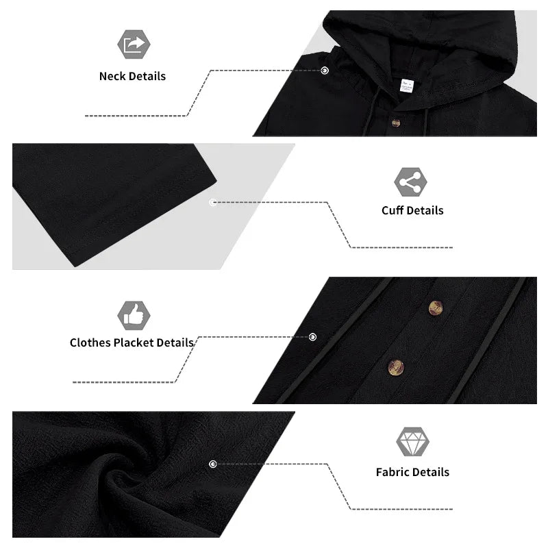 Men's Linen Hooded Sets 2 Piece Outfit Summer Casual Long Sleeve Hoodie and Wide Leg Pants Set for Men