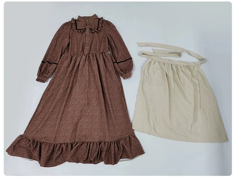 Historical American Colonial Costume Tween Teens Brown Floral Victorian Medieval Dress