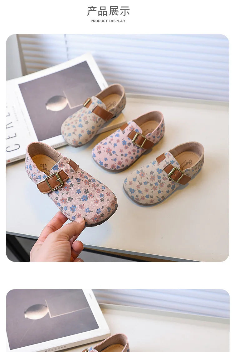 Zapatos De NiñaRetro Girl Shoe Autumn New Girl Leather Shoe Floral Princess Shoe Soft Sole Casual Kid Shoes Allmatch Women Shoes