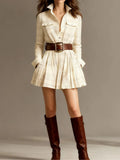 New Arrival Women's Vintage Shirt: Plaid Long Sleeve Sexy Mini Skirt Elegant High-Waisted Slim-Fit Party & Commuter Dress