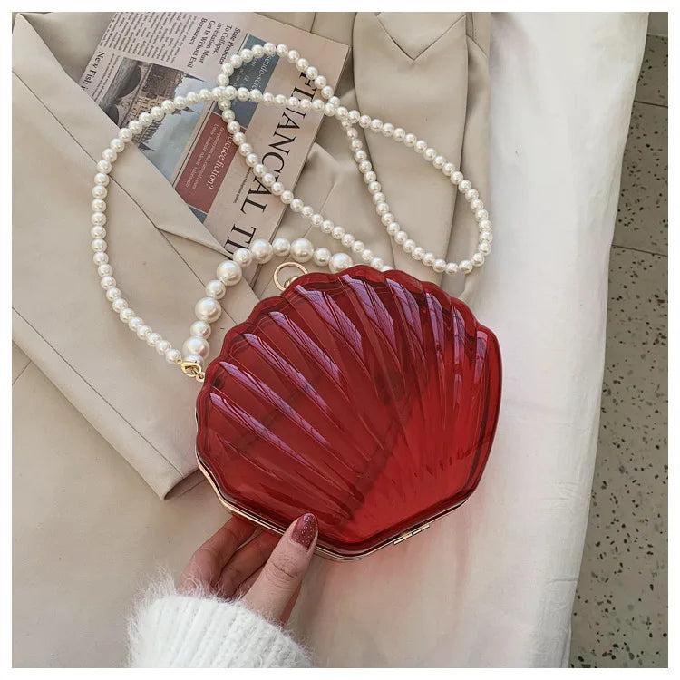 Evening Bags for Women 2023 New Transparent Shell Bag Clutch Box Handbags Pearl Chain Crossbody Bag Acrylic Purse Shoulder Bag