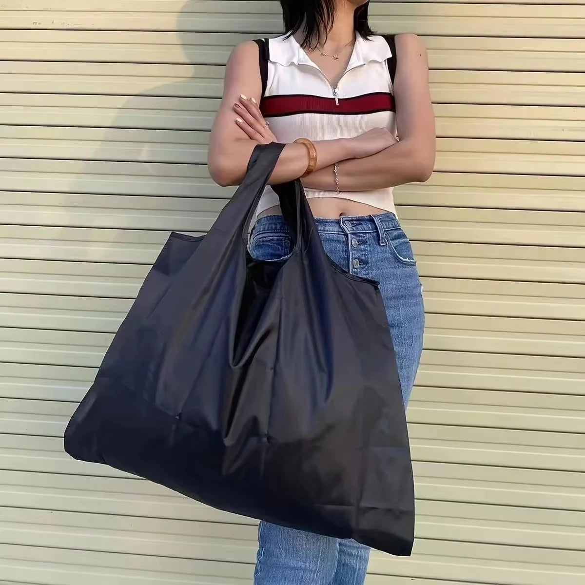 Women Large Capacity Folding Shopping Bag Big Size Portable Grocery Organizer Reusable Nylon Shoulder Handbags Tote Bag