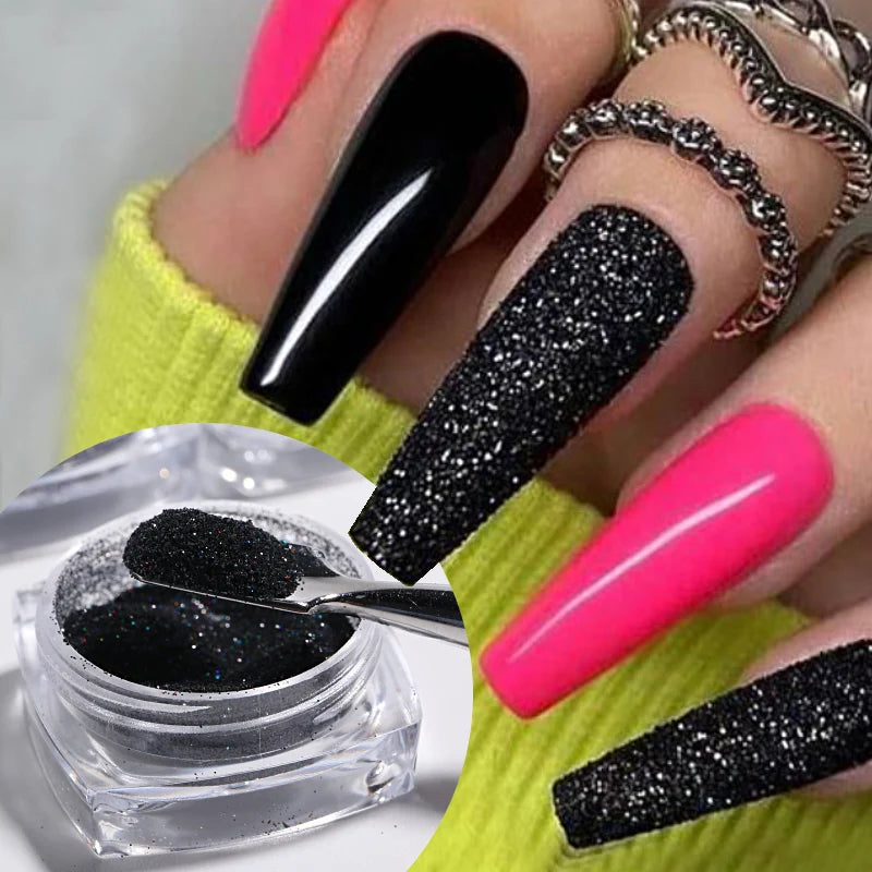 6pcs Nail Polish Glitter Fine Sand Holographic Glitter Powder Black White Reflective Pigment Flakes Powder Manicure Accessories