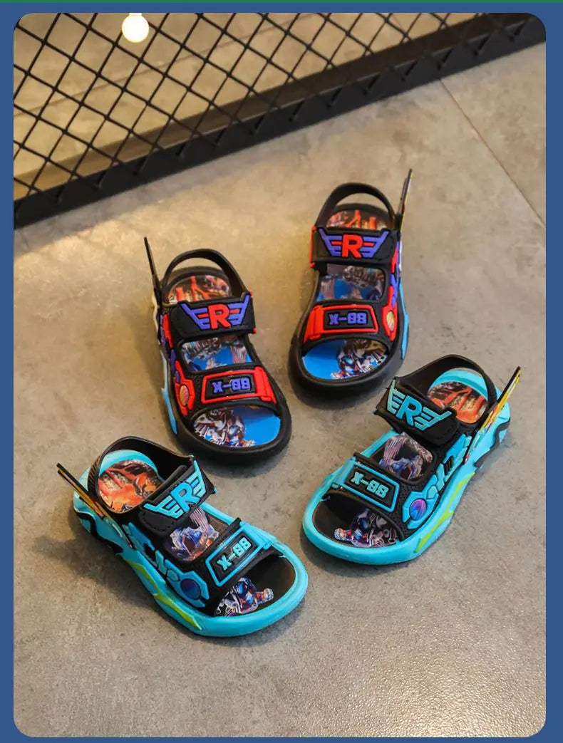 Kids Sandals for Boys 3-12 Year Old Soft Sole Anti Slip Cartoon Design Beach Outdoor Sandals