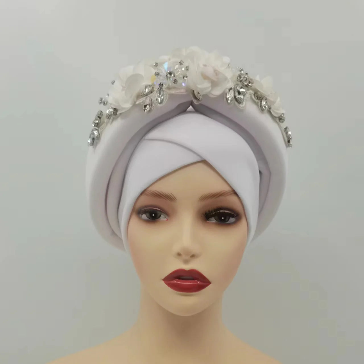 Beaded Nigeria Gele Ready African Headtie Female Head Wraps Party Headpiece Muslim Headscarf Hat Women's Turban Cap with Stones