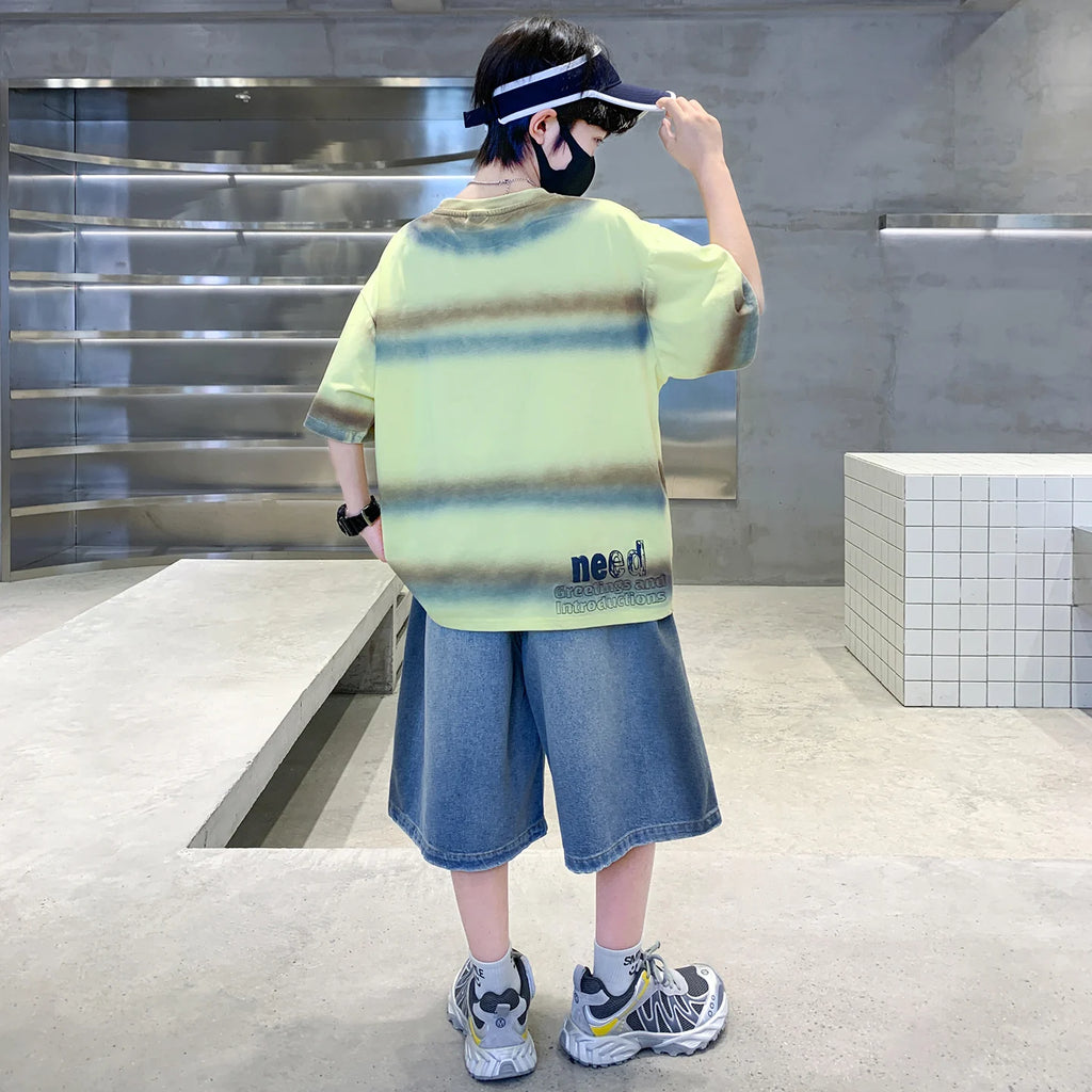 Summer Kids Outfit Sets for Boys Short Sleeve T-shirt Shorts 2PS Clothing Set Tweens Child Tracksuit Top and Bottom Clothes Set