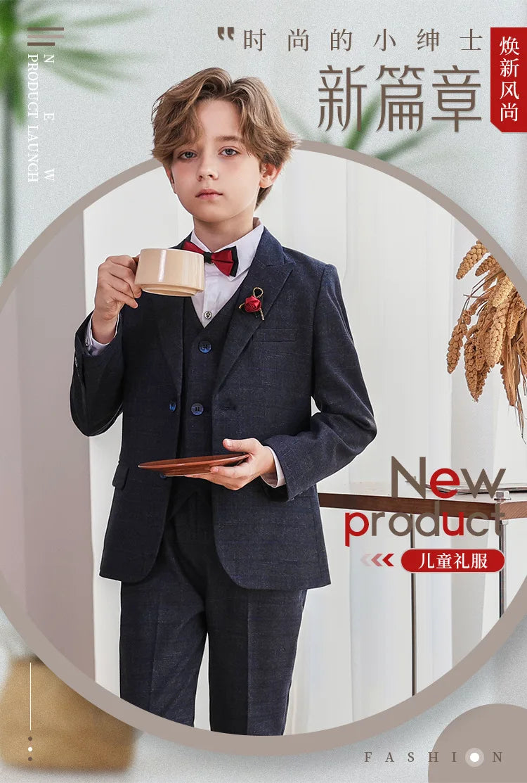 Child Boy Wedding Suit 1-14 Years Teenage Boy Suits Outfits Set Spring Autumn Elegant Boy Formal Performance Costume Suit Set