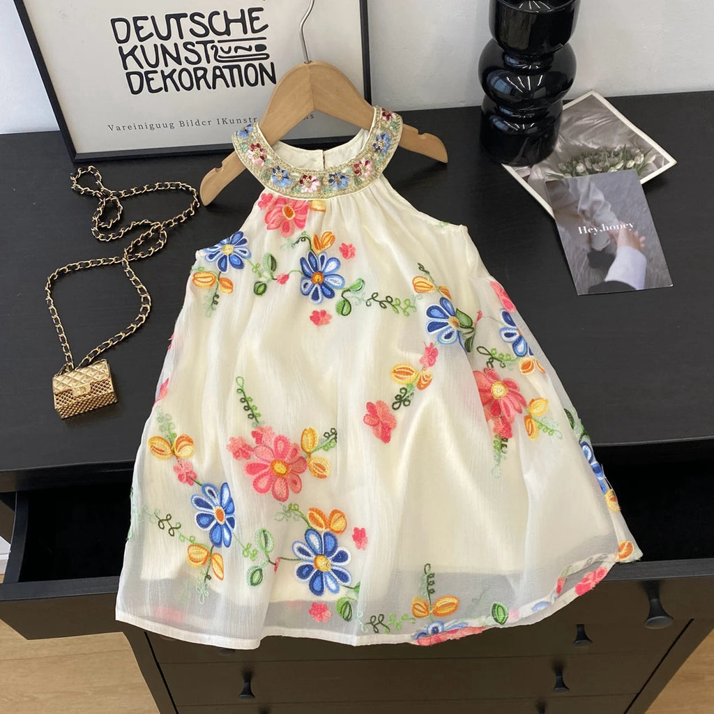 Kids Dresses for Girls Summer Casual Embroidered Halter-neck Dress Children's Clothes Girl Clothes