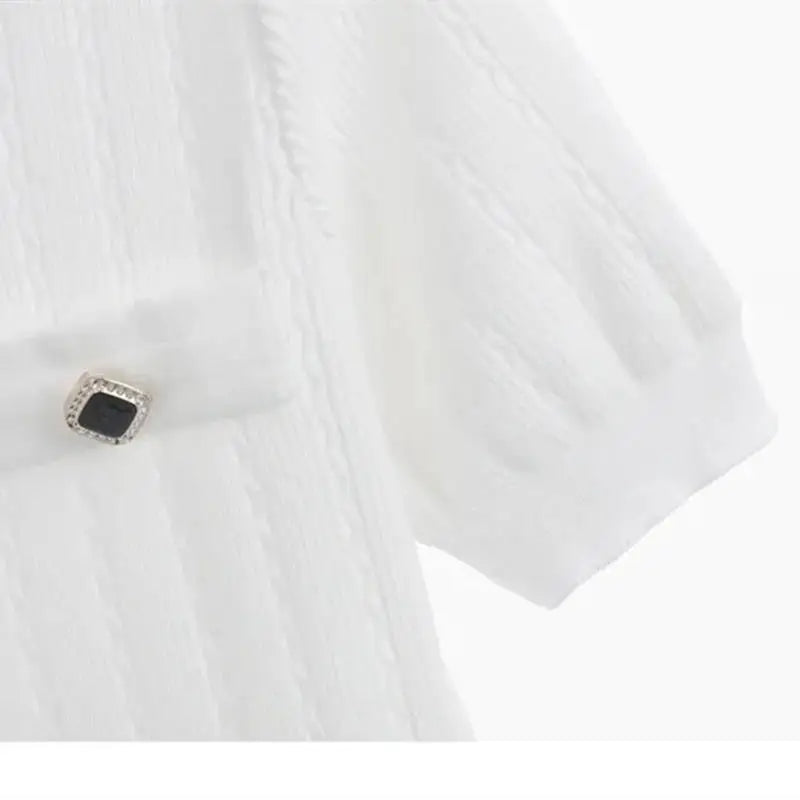 Summer V Neck Single Breasted Knitting Mini Dresses for Women 2024 Fashion Short Sleeve Mini Party Dress Vestidos Female