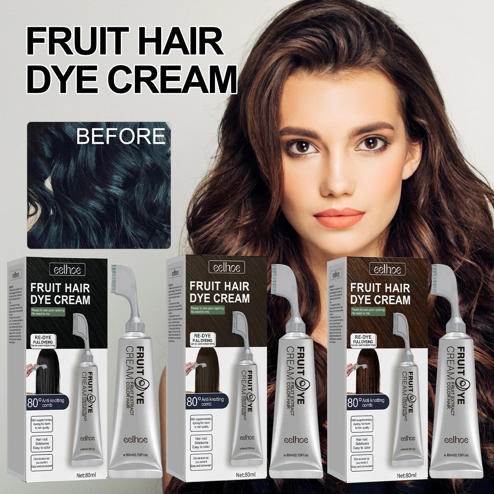 Fruit Hair Dye Cream Quick Coloring Enhance Hair Shine Nourishing Promote Hair Growth Moisturizing Black Hair Hairdressing Cream