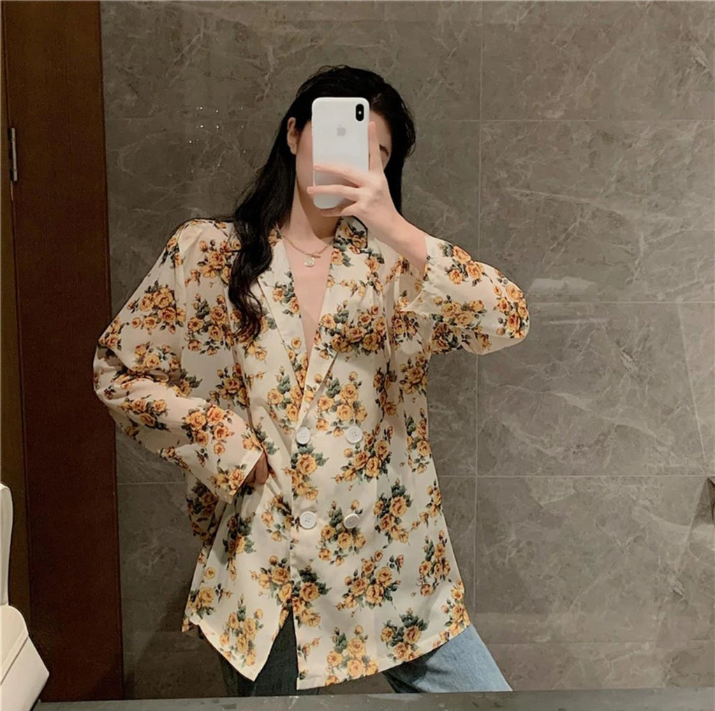 Women's Shirts And Blouses Button Up Top For Woman With Bow Clothing Floral Loose Sleeves Y2k Elegant Youth Xxl Stylish M