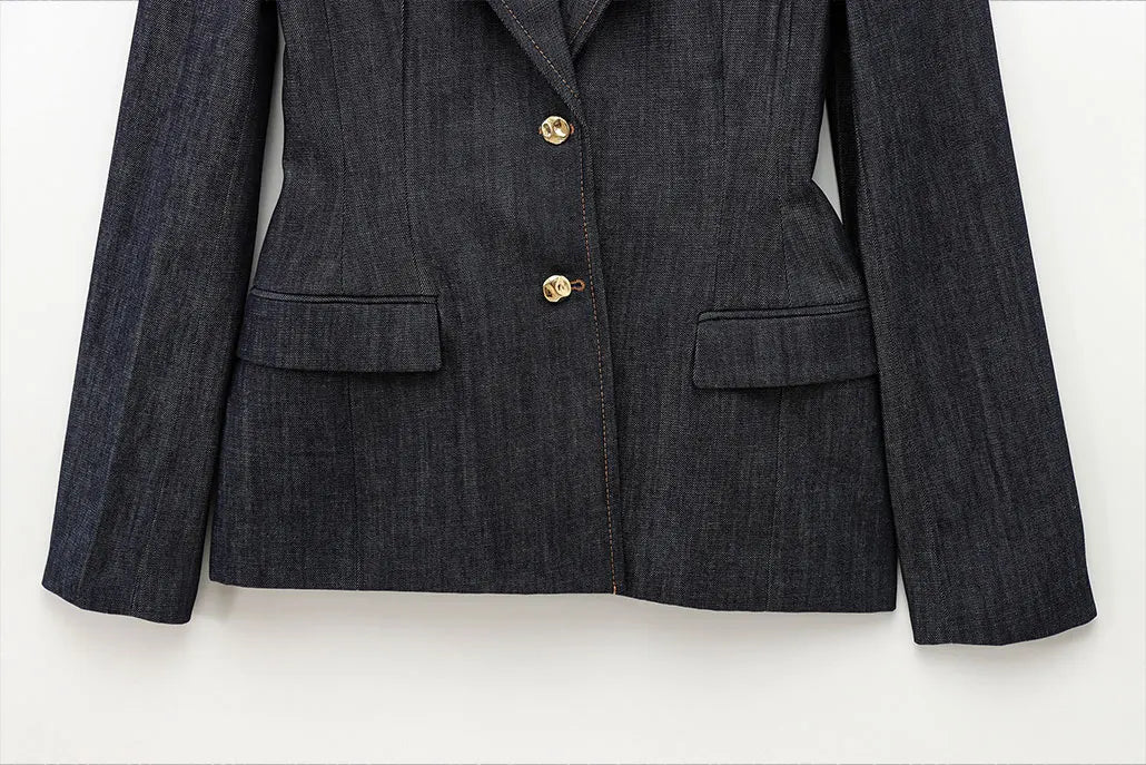HH Women Denim Blazer Coat Single Breasted Long Sleeve Lapel Suit Jacket With Pockets Female 2025 Spring New Fashion Outwear