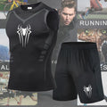 Men's Workout Compression Set Y2K Spider Printed Gym Vest Breathable Running Shorts Quick Dry Sports Rash Guard Sportwear Set