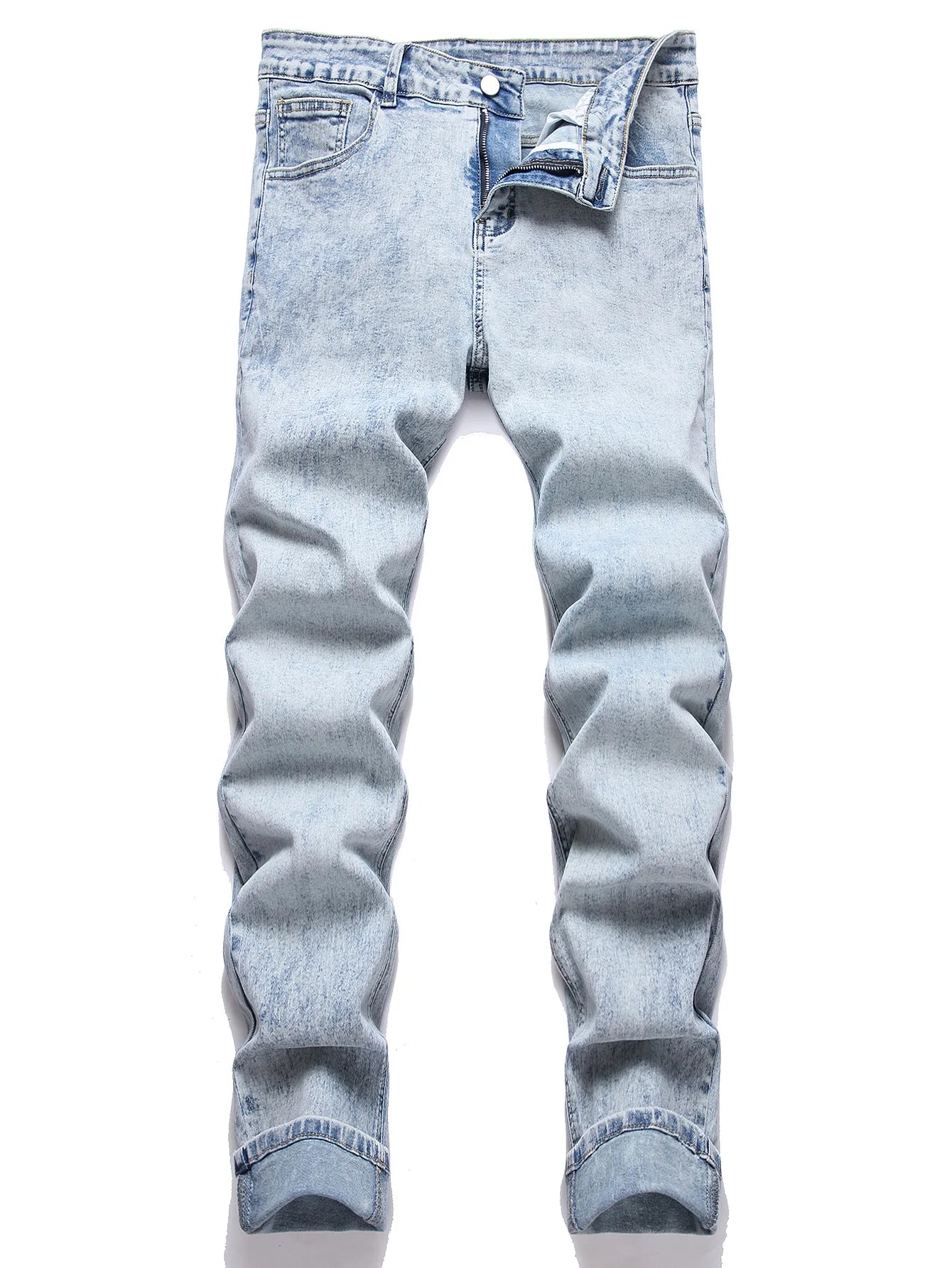 Men's High Street  Black Jeans Stretch Slim Fit Small Feet Pants Ripped Distressed Motorcycle Trouser Men Streetwear Denim Pants