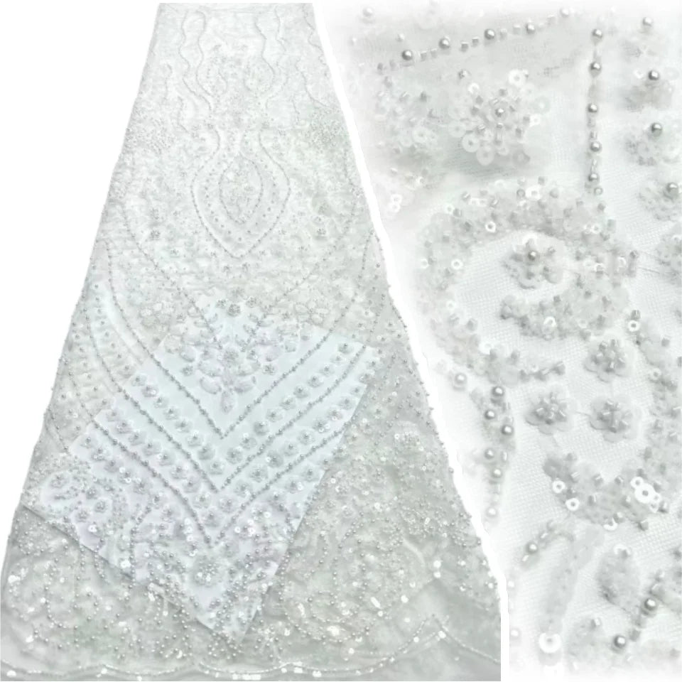 African Tulle Lace Fabric French Sequins Fabric Sewing Embroidery With Beads Lace Tulle Mesh Nigeria Dress 5 Yards sewing SZ1682