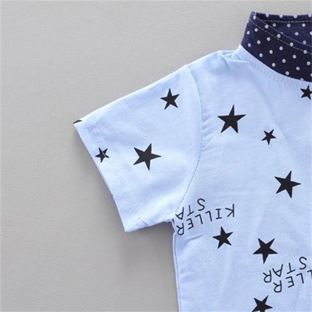 Boys clothing summer baby boy small stand collar short sleeved shirt+shorts 2-piece set