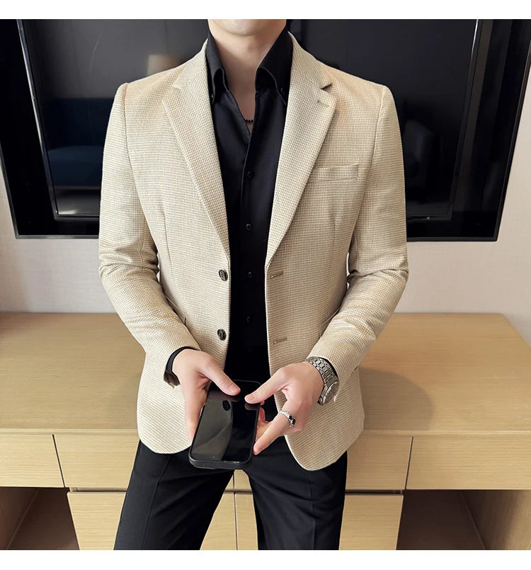 Men Suit Jacket Blazer Hombre High-quality Fashionable and Elegant Men Business Slim Fit Suit Jacket Social Party Formal Jacket