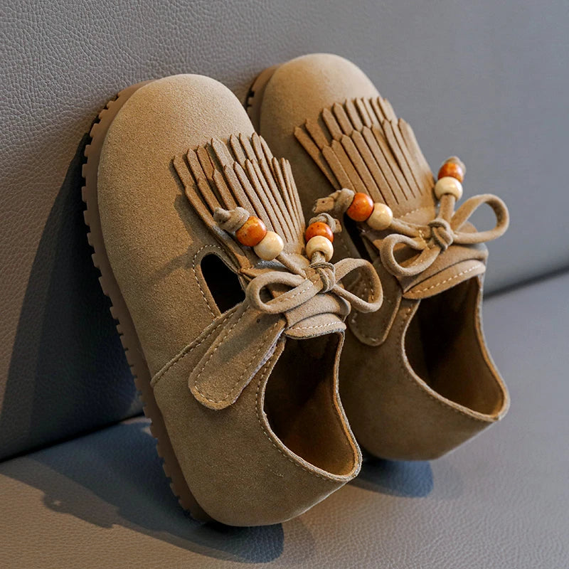 Girls' All-inclusive fringed Boken shoes 2025 Autumn Edition Soft-soled little girl princess Shoes Children's Bean single shoes