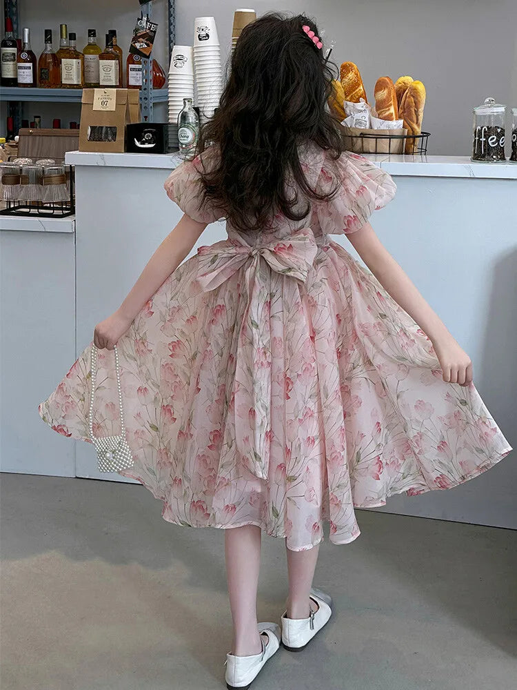 summer Elegant Flower Princess Dresses vestidos elegantes para mujer kids girls dress clothes vestido verano 12 14 enfant fille